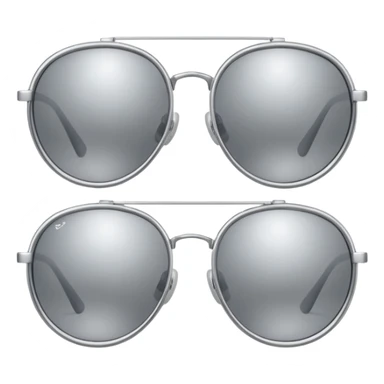 A pair of luxury sunglasses emoji with silver chrome frame, smooth rounded lenses, reflective metallic surface, high-end swag aesthetic, minimal and clean design, iOS emoji style, centered, white background sticker