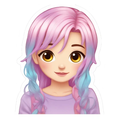 Gorgeous Beautiful Blushing Petite Colorful-Shiny-Pastel-Fairy-Anime-Girl with beautiful gradient pastel hair aesthetic sticker sticker