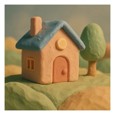house, 3D claymation style, matte plasticine with visible fingerprints and pastel colors sticker