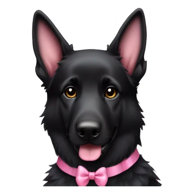 Black German shepherd dog with all black fur and with pink bow sticker