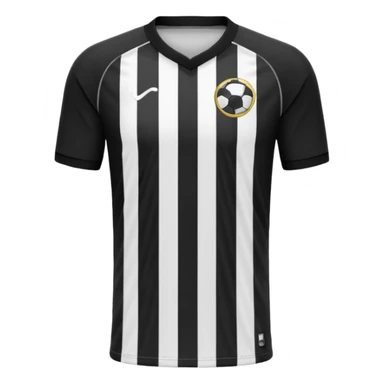 Soccer jersey emoji, cartoon emoji style, front view, black football shirt with a bold vertical white stripe in the center, clean and minimal design, no logo, no sponsor, short sleeves, black round collar, sticker