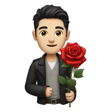 A man with pale skin and black hair clutching a red rose in his hand sticker