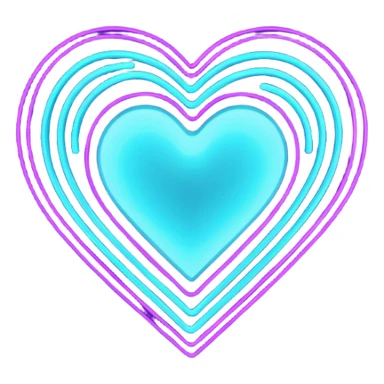 futuristic minimalistic glowing heart made of purple (#8B5CF6) and cyan (#00E0FF) neon lines, dark background, digital tech aesthetic, no face, 1:1 aspect ratio sticker