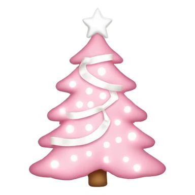 Pastel Pink Christmas tree with pink lights, white ornaments, and white ribbon sticker