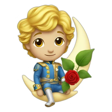 Little prince with red rose on the moon sticker