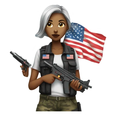 Female with American flag shirt smoking and hold airsoftgun sticker