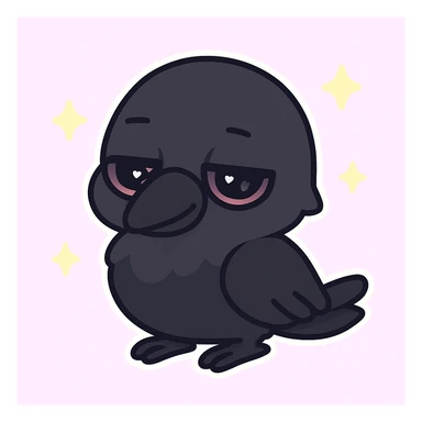 Make the raven a much darker color, nearly black, while keeping it chibi-style and sleepy in chibi stickers style. sticker