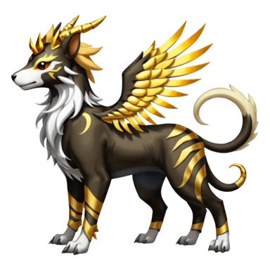 Solarpunk solar aesthetic shiny glowing divine lighting glimmering shimmering Houndoom-Solgaleo-Tigress-Luxray-Trico-Gryphon-fusion (full body) sticker