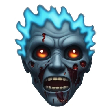 Dark black gray silver maroon zombie face photograph detailed blue flames blue glow sticker