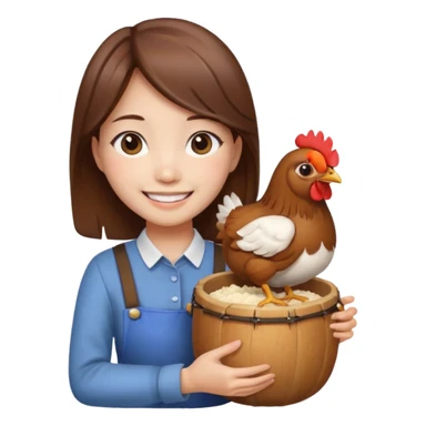 korean girl with brown hair holding a chicken drum, simple emoji style sticker