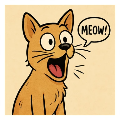 a surprised dog mewing like a cat, fun and lighthearted sticker