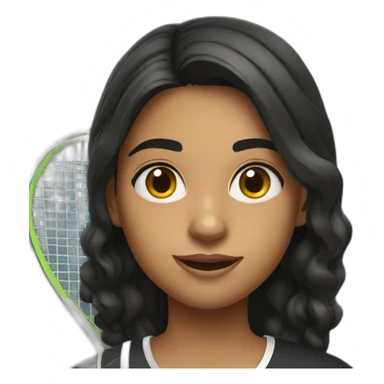 indian girl teenager holding a tennis racket wearing a black tennis uniform with wavy black hair sticker
