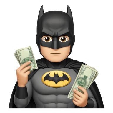 Batman counting money with bundles of bills sticker
