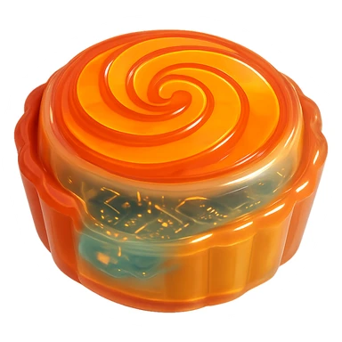 3D glossy large fruit tart, filled with vanilla cream, topped with a spiral of thinly sliced peaches and apricots, shiny highlights sticker