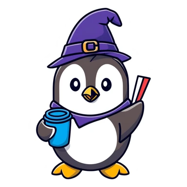 Penguin wizard drinking coffee while using iPhone sticker