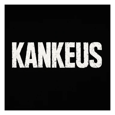 KankeuS logo with a font similar to DayZ, bold, cracked, survival horror vibe, white letters on black background sticker