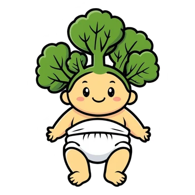 A ￼cute baby broccoli wearing a diaper sticker