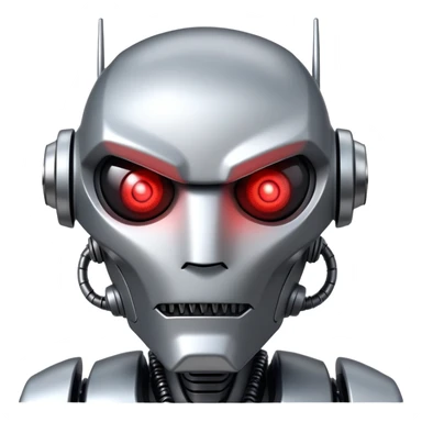 Menacing robot with glowing red eyes and sharp metallic features sticker