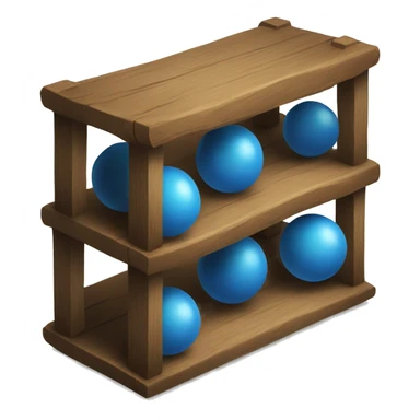 wooden shelves with blue orb prophecies sticker