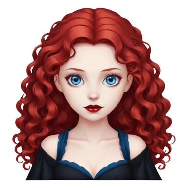 vampire girl with long curly red hair and blue eyes, in a black sticker