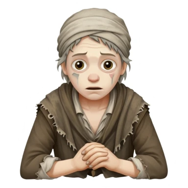 Poor Victorian laborer cowering dressed on rags sticker