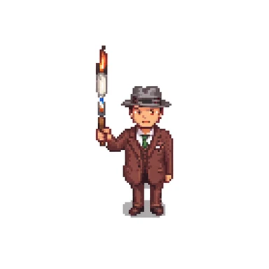 mafia guy lighting a match, shadowy background, pixel art style sticker
