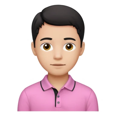 generate a pretty bratz boy wearing a pink polo shirt. Black middle part hair. handsome sticker