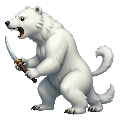 Polar bear with brown fur, saber fangs and a wolf’s tail sticker