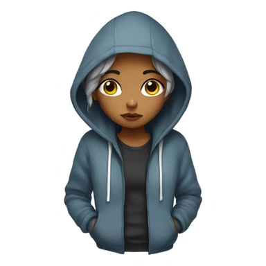 Sad girl wearing hoodie with eyeliner sticker