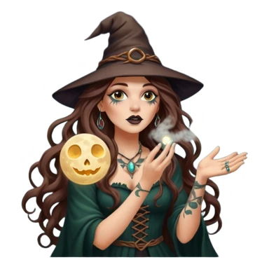 forest witch woman long wavy brown hair tattoos blowing moon dust sticker