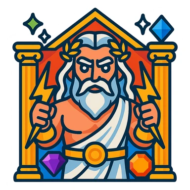 Gates of Olympus slot emoji with Zeus holding lightning bolts, golden columns, and sparkling gems sticker