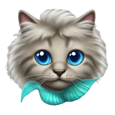 Fluffy Cat with a mermaid tail and blue eyes sticker