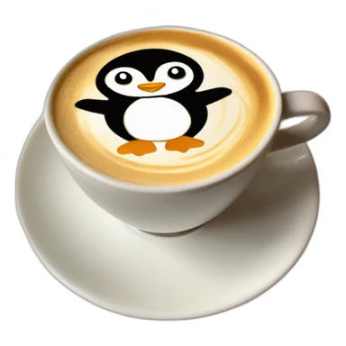 latte art with penguin sticker