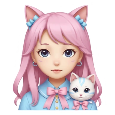 Gorgeous Kawaii Cute Beautiful Elegant Pretty Pastel Anime Catlady with ribbons sticker