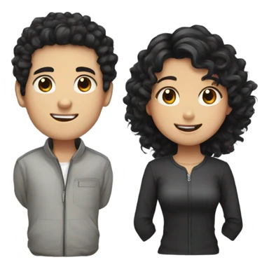 curly dark hair boy with asian long black hair girl  sticker