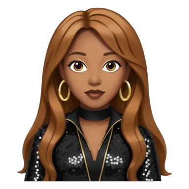 Lelee from SWV with long brown hair, black sequin outfit sticker