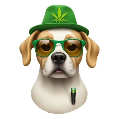 Dog wearing weed hat with sunglasses on and pipe in mouth sticker