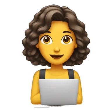 mujer con pelo cafe con lapto sticker