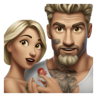 Hyper Realistic beautiful woman slapping a very handsome tattooed man sticker