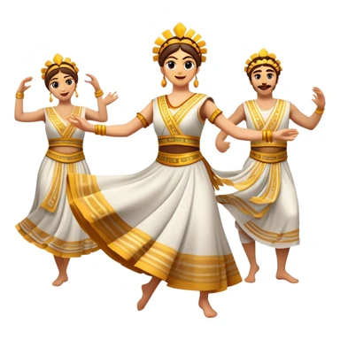 Cinematic Realistic Sirtaki Dance Emoji, depicted as a vibrant traditional Greek dance scene with flowing movements and expressive costumes, rendered with dynamic textures and warm festive lighting that captures its cultural exuberance. sticker