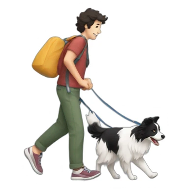 border collie dog walking and his owner sticker
