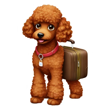 Red poodle with a luggage  sticker