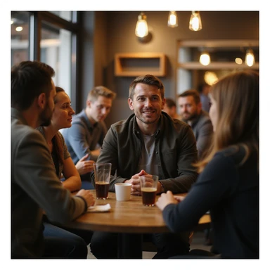 a person talking to a group in a cafe sticker
