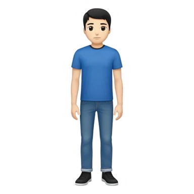 man with short black hair, black t-shirt, blue jeans, standing, facing viewer sticker