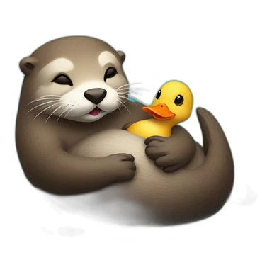 otter holding hands with a duck while sleeping on the water with a pebble on the belly sticker