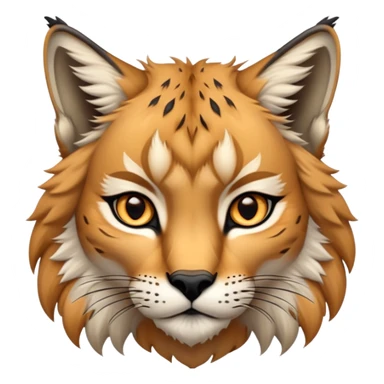 Cinematic-Noble-Lynx-Portrait-Emoji – Poised and regal, with a strong, agile build and a strikingly patterned fur of warm tawny fur accented by bold black ear tufts, deep-set, intelligent amber eyes, simplified yet sharp and sophisticated. zoomed out sticker