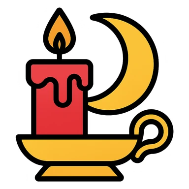 dripping red candle in a gold holder with a crescent moon in the background sticker