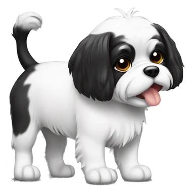 Emoji de um cachorrinho shitzu preto e branco de língua pra fora sticker
