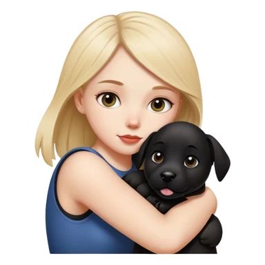 A white girl hugged a black Changmao dog with a little white on the corner of its mouth sticker