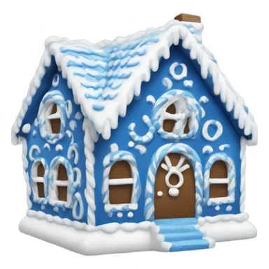 A blue and white gingerbread house sticker